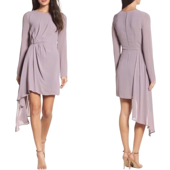 Bardot - Stilla Drape Dress Asymmetrical Long Sleeve Dove Sz 4 - Picture 1 of 12
